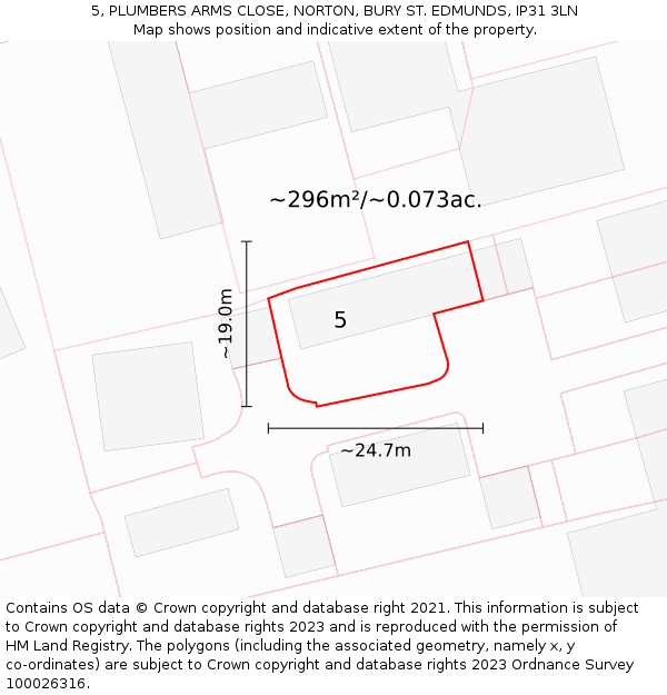 5, PLUMBERS ARMS CLOSE, NORTON, BURY ST. EDMUNDS, IP31 3LN: Plot and title map