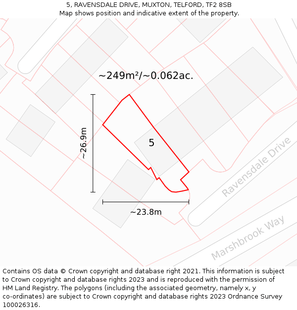 5, RAVENSDALE DRIVE, MUXTON, TELFORD, TF2 8SB: Plot and title map