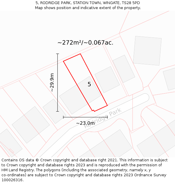 5, RODRIDGE PARK, STATION TOWN, WINGATE, TS28 5PD: Plot and title map