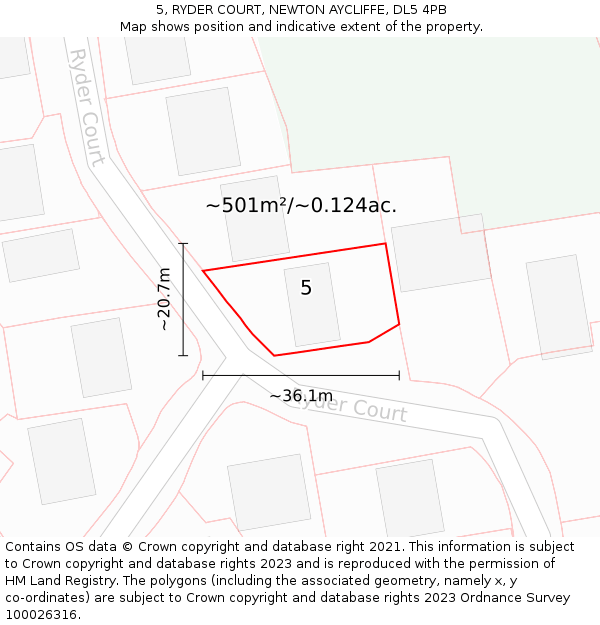 5, RYDER COURT, NEWTON AYCLIFFE, DL5 4PB: Plot and title map