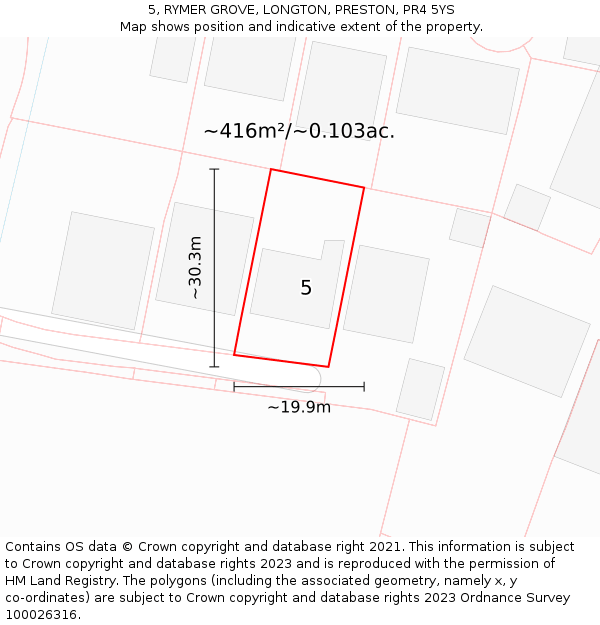 5, RYMER GROVE, LONGTON, PRESTON, PR4 5YS: Plot and title map