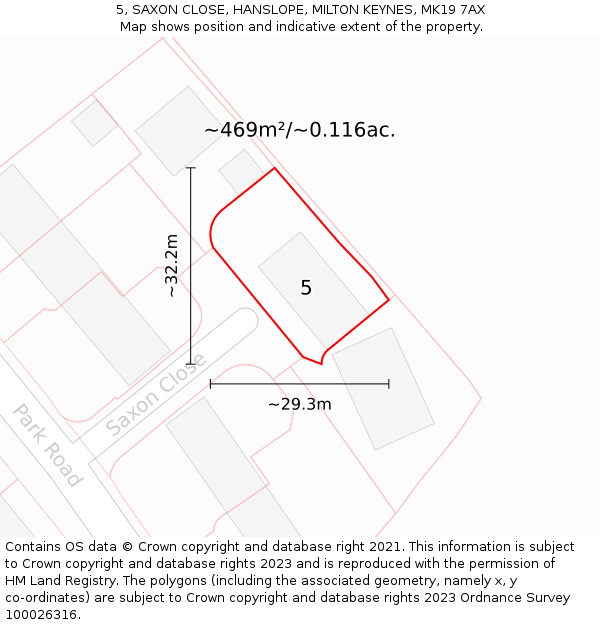 5, SAXON CLOSE, HANSLOPE, MILTON KEYNES, MK19 7AX: Plot and title map