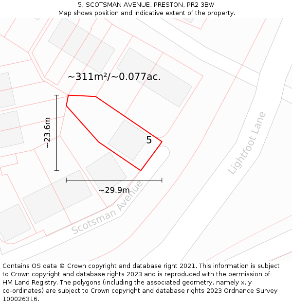 5, SCOTSMAN AVENUE, PRESTON, PR2 3BW: Plot and title map