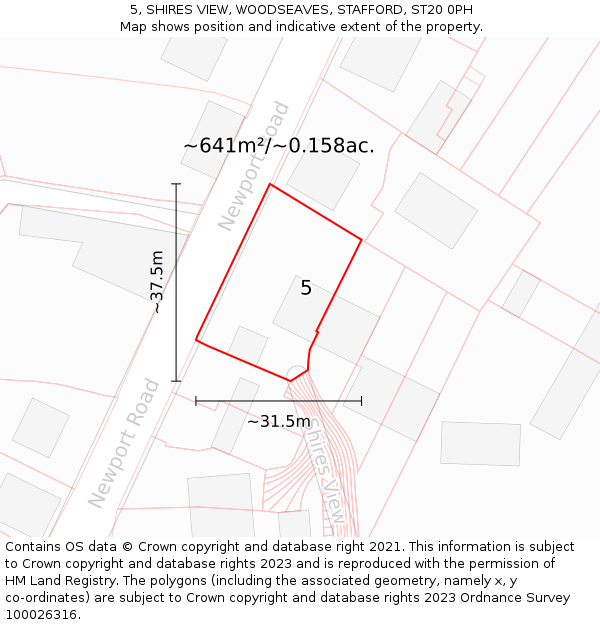 5, SHIRES VIEW, WOODSEAVES, STAFFORD, ST20 0PH: Plot and title map