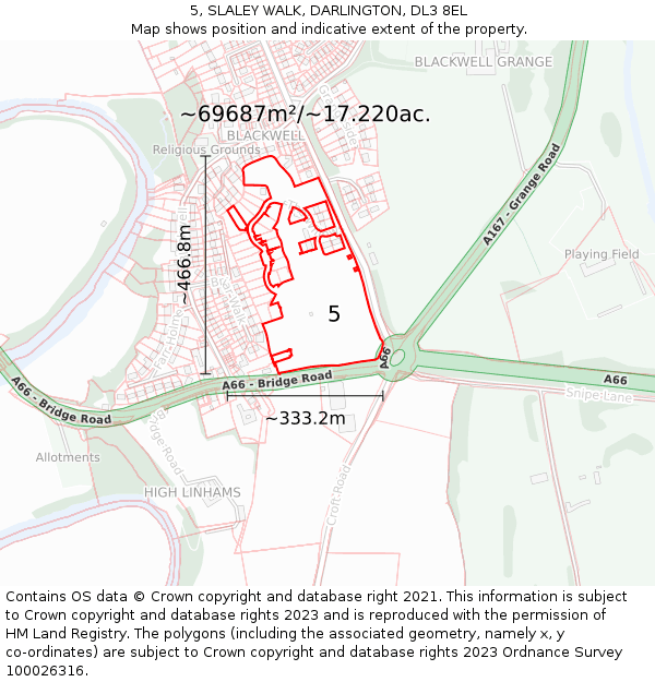 5, SLALEY WALK, DARLINGTON, DL3 8EL: Plot and title map