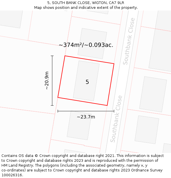 5, SOUTH BANK CLOSE, WIGTON, CA7 9LR: Plot and title map