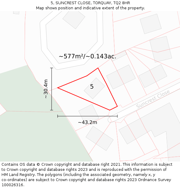 5, SUNCREST CLOSE, TORQUAY, TQ2 8HR: Plot and title map