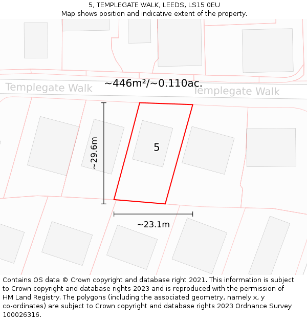 5, TEMPLEGATE WALK, LEEDS, LS15 0EU: Plot and title map