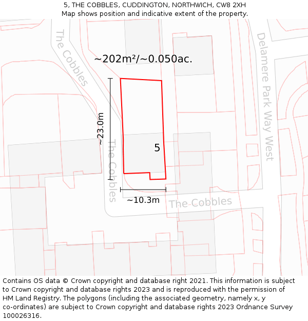 5, THE COBBLES, CUDDINGTON, NORTHWICH, CW8 2XH: Plot and title map