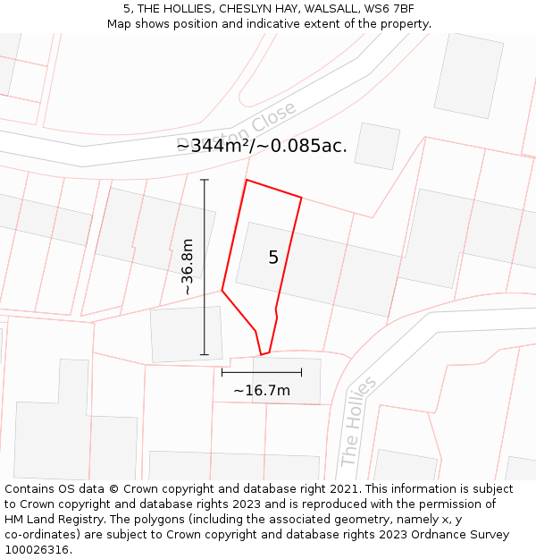 5, THE HOLLIES, CHESLYN HAY, WALSALL, WS6 7BF: Plot and title map