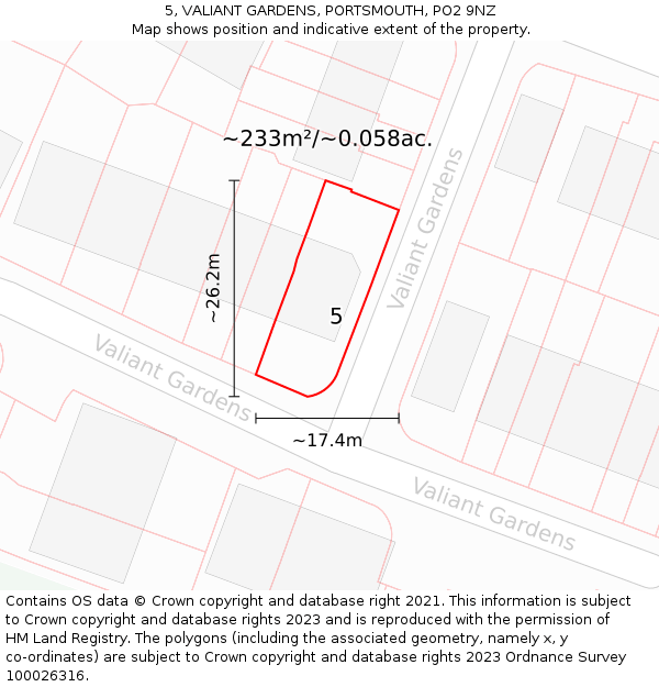 5, VALIANT GARDENS, PORTSMOUTH, PO2 9NZ: Plot and title map