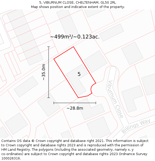 5, VIBURNUM CLOSE, CHELTENHAM, GL50 2RL: Plot and title map