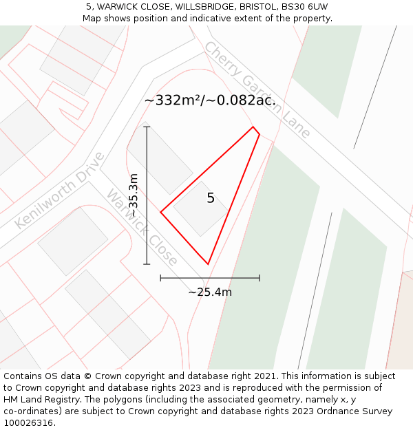 5, WARWICK CLOSE, WILLSBRIDGE, BRISTOL, BS30 6UW: Plot and title map