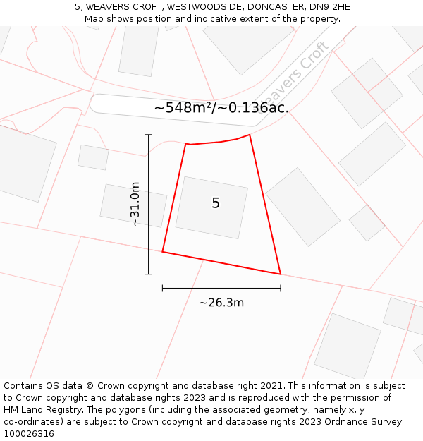 5, WEAVERS CROFT, WESTWOODSIDE, DONCASTER, DN9 2HE: Plot and title map