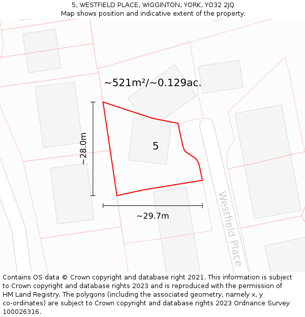 5, WESTFIELD PLACE, WIGGINTON, YORK, YO32 2JQ: Plot and title map