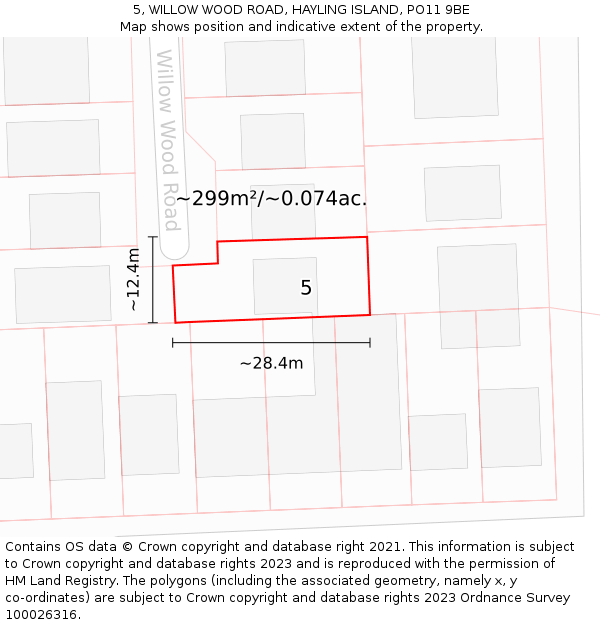 5, WILLOW WOOD ROAD, HAYLING ISLAND, PO11 9BE: Plot and title map