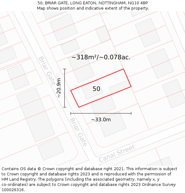 50, BRIAR GATE, LONG EATON, NOTTINGHAM, NG10 4BP: Plot and title map