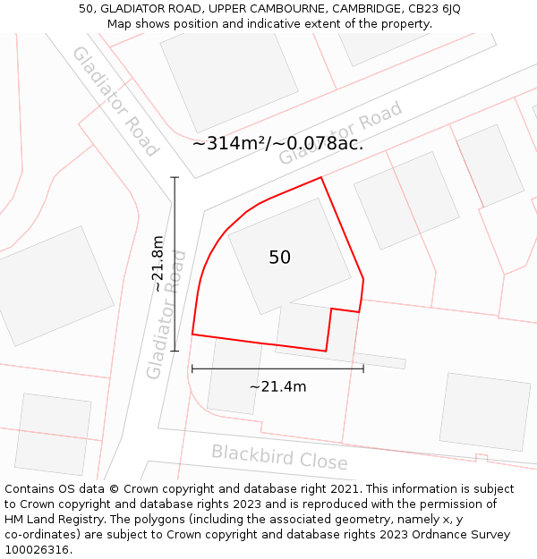 50, GLADIATOR ROAD, UPPER CAMBOURNE, CAMBRIDGE, CB23 6JQ: Plot and title map