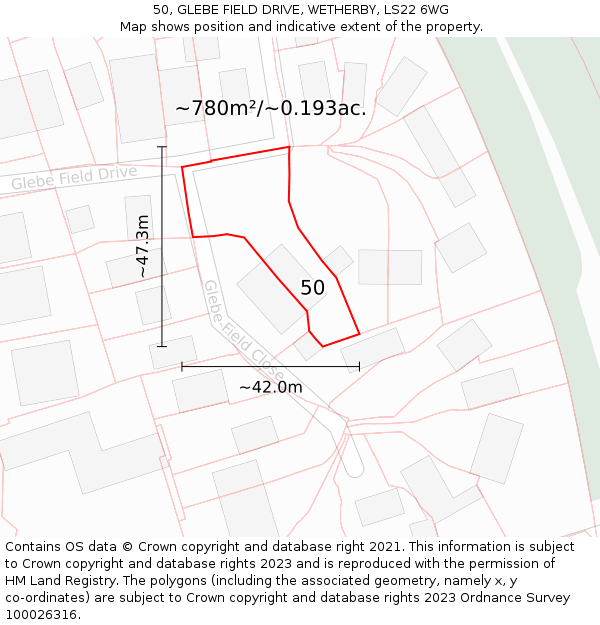 50, GLEBE FIELD DRIVE, WETHERBY, LS22 6WG: Plot and title map