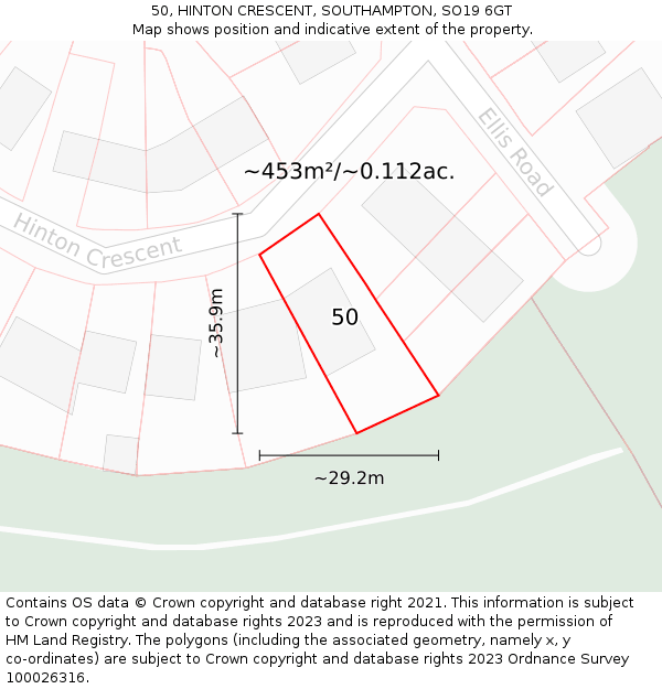 50, HINTON CRESCENT, SOUTHAMPTON, SO19 6GT: Plot and title map