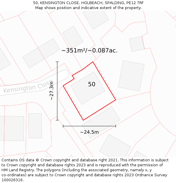 50, KENSINGTON CLOSE, HOLBEACH, SPALDING, PE12 7RF: Plot and title map