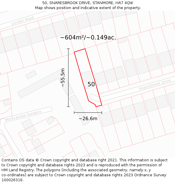 50, SNARESBROOK DRIVE, STANMORE, HA7 4QW: Plot and title map