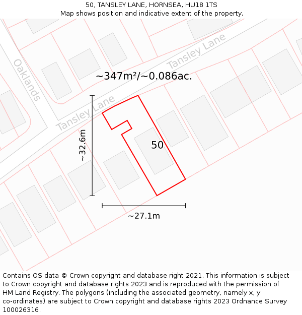 50, TANSLEY LANE, HORNSEA, HU18 1TS: Plot and title map