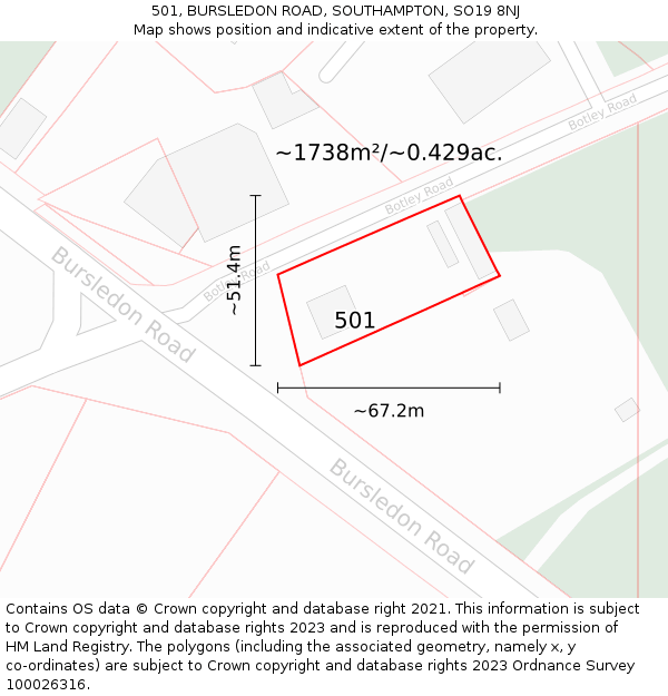 501, BURSLEDON ROAD, SOUTHAMPTON, SO19 8NJ: Plot and title map