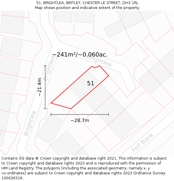 51, BRIGHTLEA, BIRTLEY, CHESTER LE STREET, DH3 1RL: Plot and title map