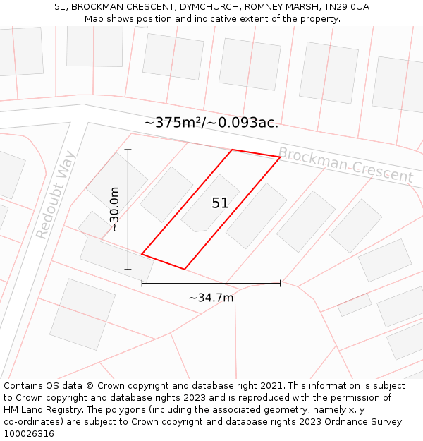 51, BROCKMAN CRESCENT, DYMCHURCH, ROMNEY MARSH, TN29 0UA: Plot and title map