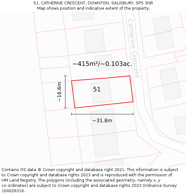 51, CATHERINE CRESCENT, DOWNTON, SALISBURY, SP5 3NR: Plot and title map