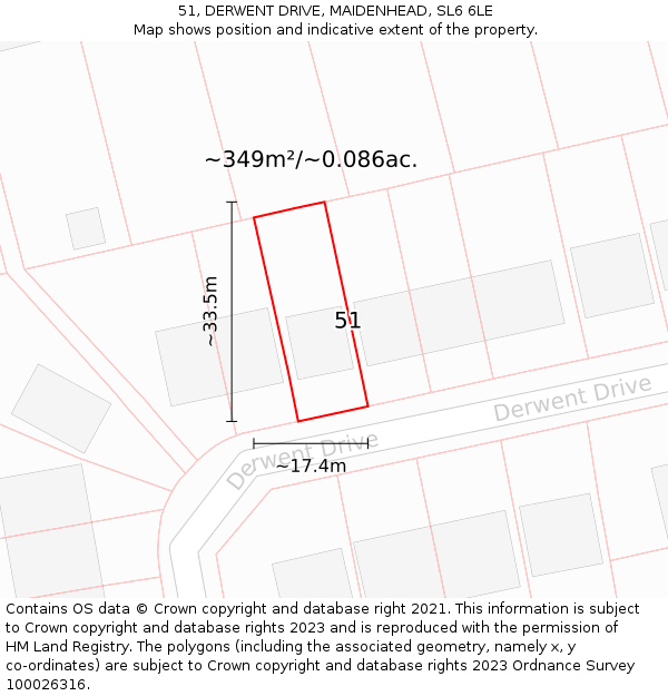 51, DERWENT DRIVE, MAIDENHEAD, SL6 6LE: Plot and title map