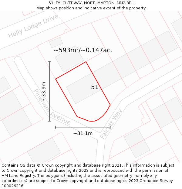 51, FALCUTT WAY, NORTHAMPTON, NN2 8PH: Plot and title map