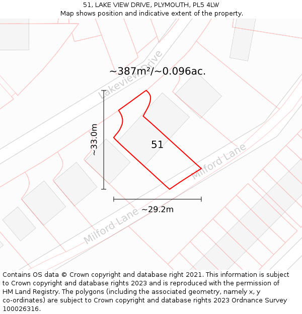 51, LAKE VIEW DRIVE, PLYMOUTH, PL5 4LW: Plot and title map