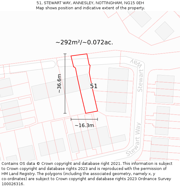 51, STEWART WAY, ANNESLEY, NOTTINGHAM, NG15 0EH: Plot and title map