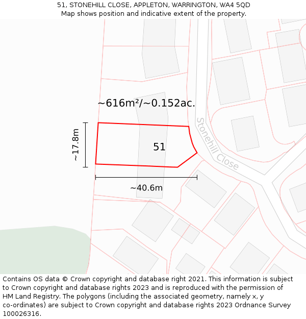 51, STONEHILL CLOSE, APPLETON, WARRINGTON, WA4 5QD: Plot and title map