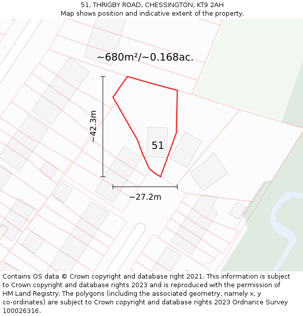 51, THRIGBY ROAD, CHESSINGTON, KT9 2AH: Plot and title map