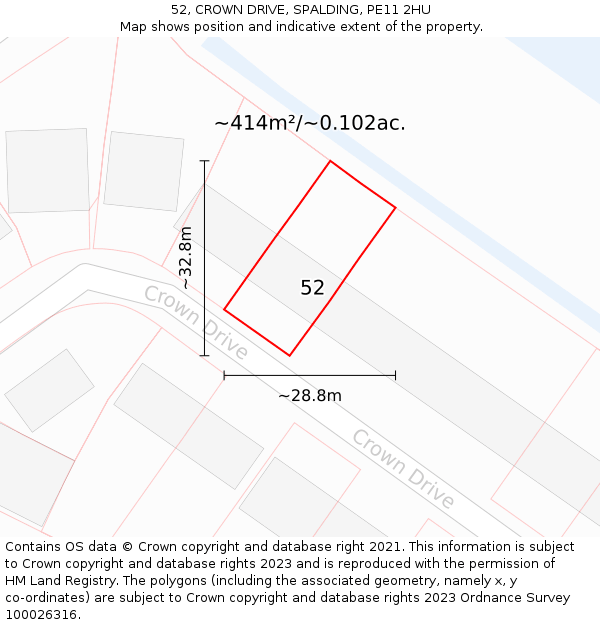 52, CROWN DRIVE, SPALDING, PE11 2HU: Plot and title map