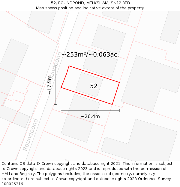 52, ROUNDPOND, MELKSHAM, SN12 8EB: Plot and title map