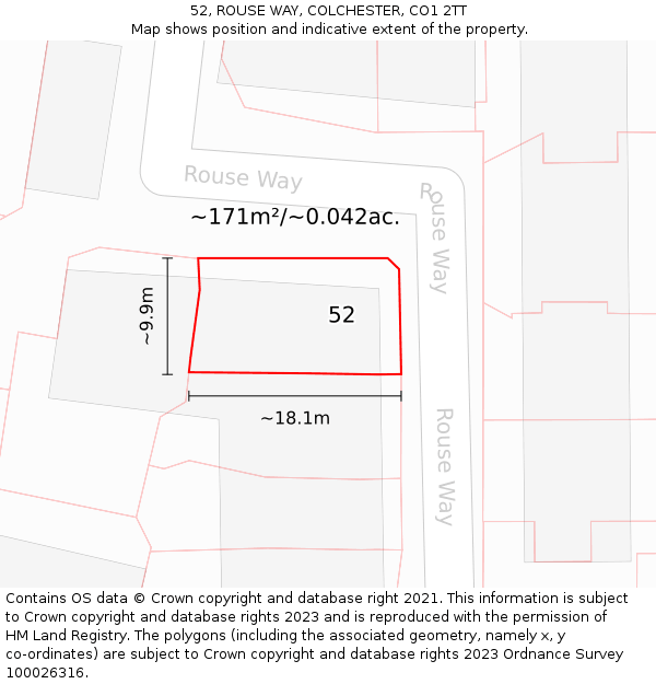 52, ROUSE WAY, COLCHESTER, CO1 2TT: Plot and title map