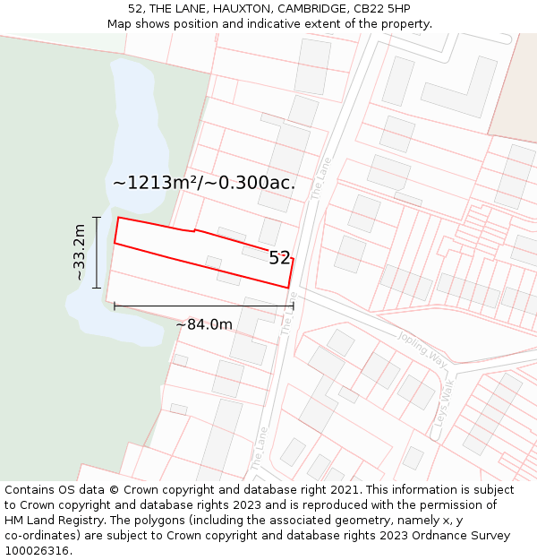 52, THE LANE, HAUXTON, CAMBRIDGE, CB22 5HP: Plot and title map