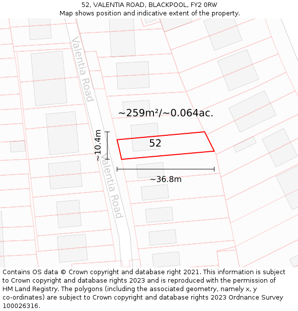 52, VALENTIA ROAD, BLACKPOOL, FY2 0RW: Plot and title map