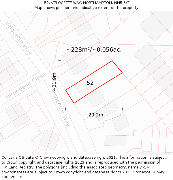 52, VELOCETTE WAY, NORTHAMPTON, NN5 6YF: Plot and title map