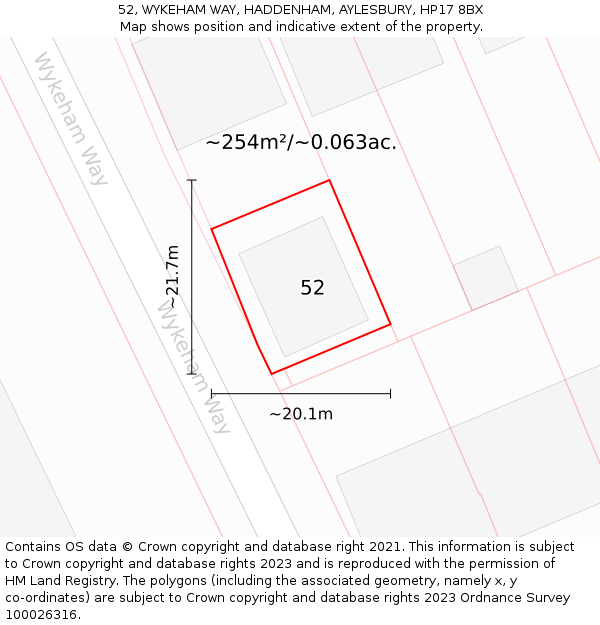 52, WYKEHAM WAY, HADDENHAM, AYLESBURY, HP17 8BX: Plot and title map