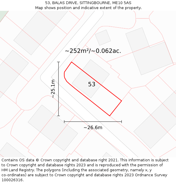 53, BALAS DRIVE, SITTINGBOURNE, ME10 5AS: Plot and title map