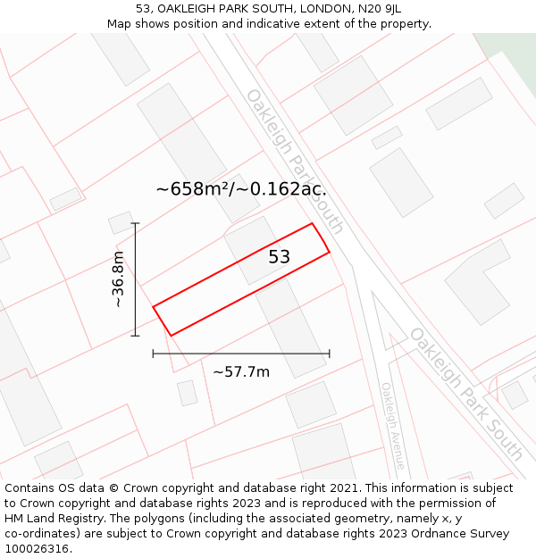 53, OAKLEIGH PARK SOUTH, LONDON, N20 9JL: Plot and title map