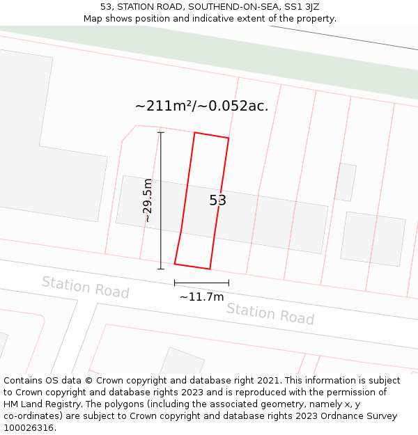 53, STATION ROAD, SOUTHEND-ON-SEA, SS1 3JZ: Plot and title map