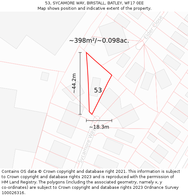 53, SYCAMORE WAY, BIRSTALL, BATLEY, WF17 0EE: Plot and title map