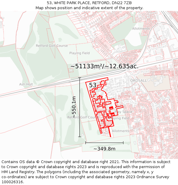 53, WHITE PARK PLACE, RETFORD, DN22 7ZB: Plot and title map