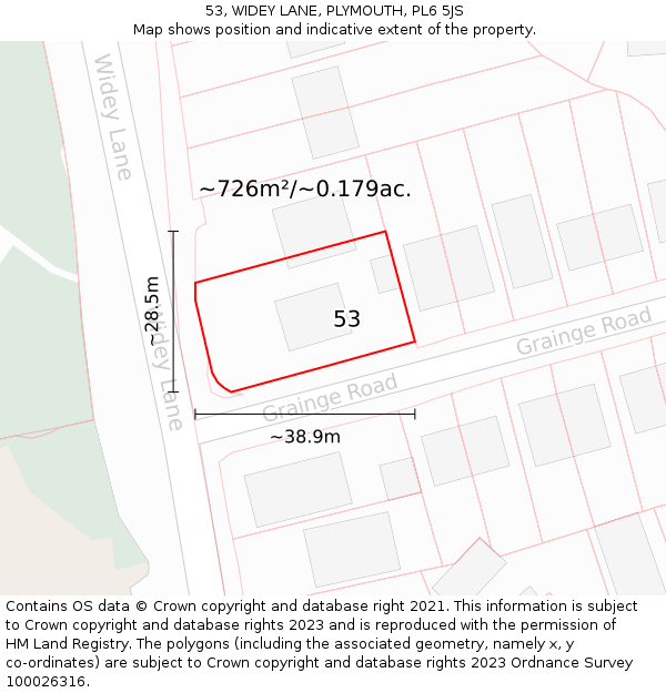 53, WIDEY LANE, PLYMOUTH, PL6 5JS: Plot and title map